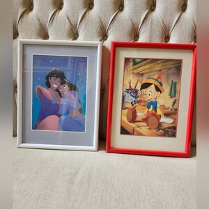 2 Prof Framed Disney Commemorative Lithographs- Jazmin & Aladin & Pinnochio